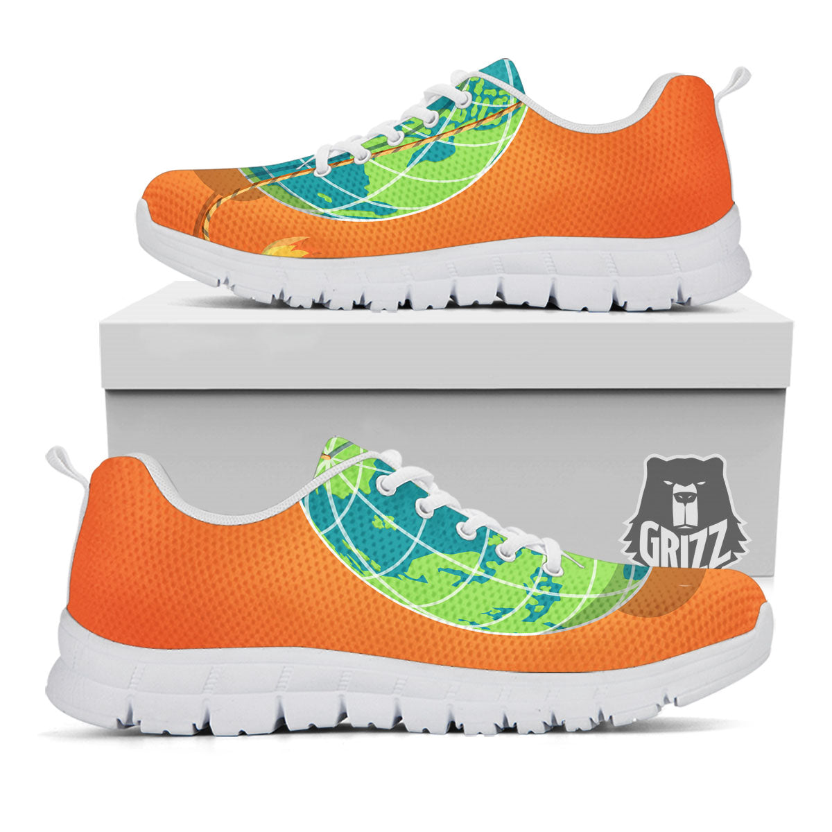 Planet Earth With Burning Fuse Orange Print White Sneaker-grizzshop