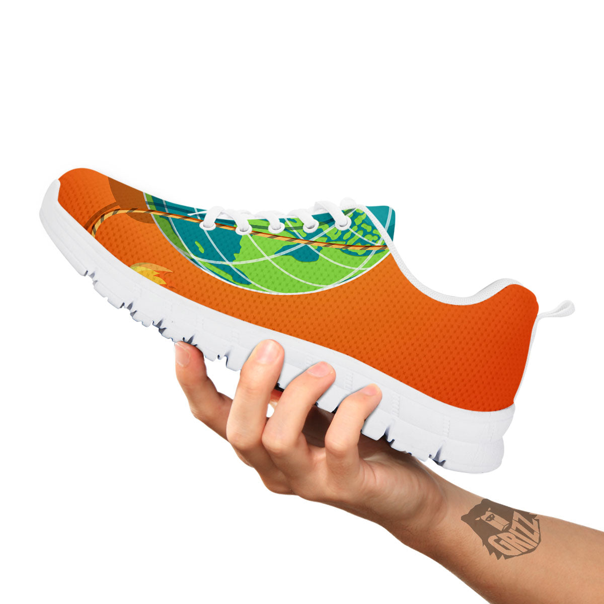 Planet Earth With Burning Fuse Orange Print White Sneaker-grizzshop