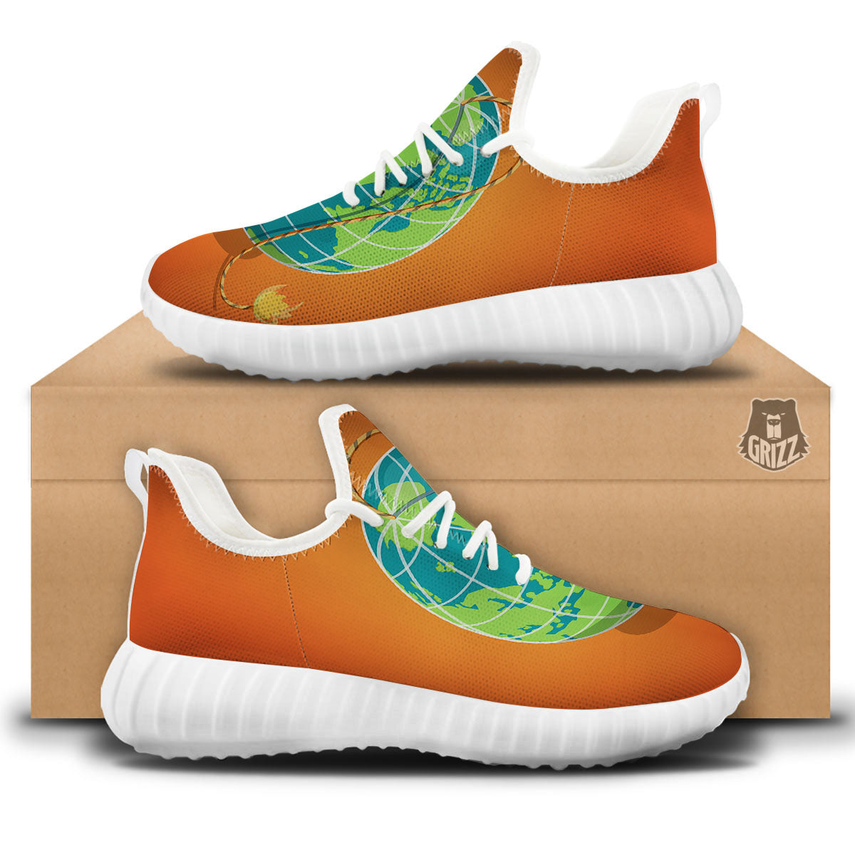 Planet Earth With Burning Fuse Orange Print White Walking Shoes-grizzshop