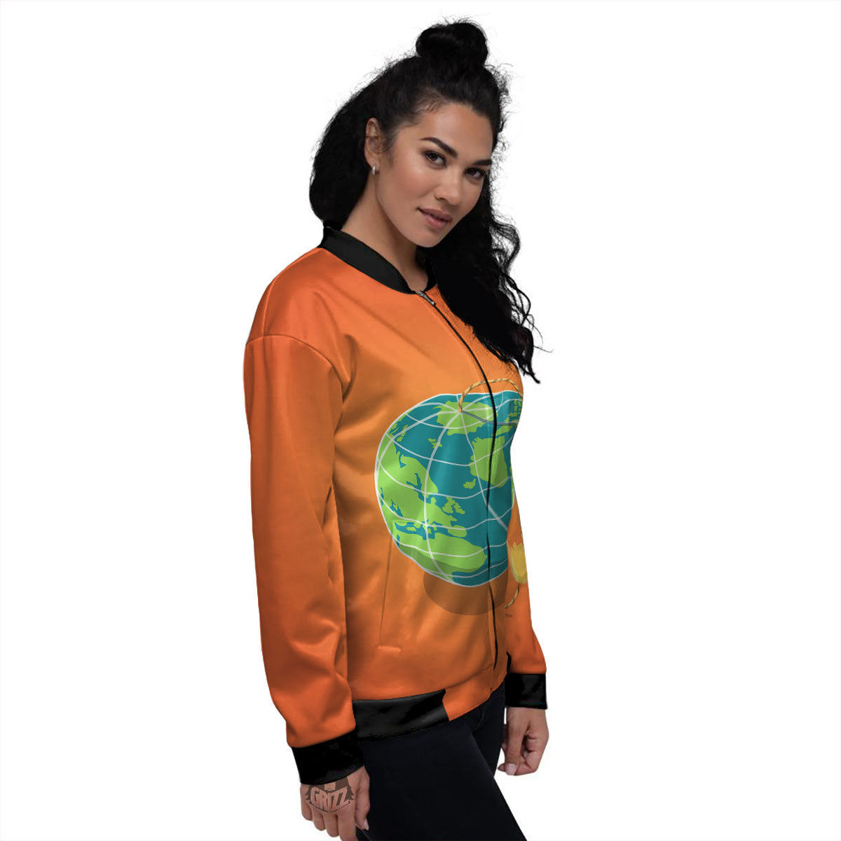 Planet Earth With Burning Fuse Orange Print Women's Bomber Jacket-grizzshop