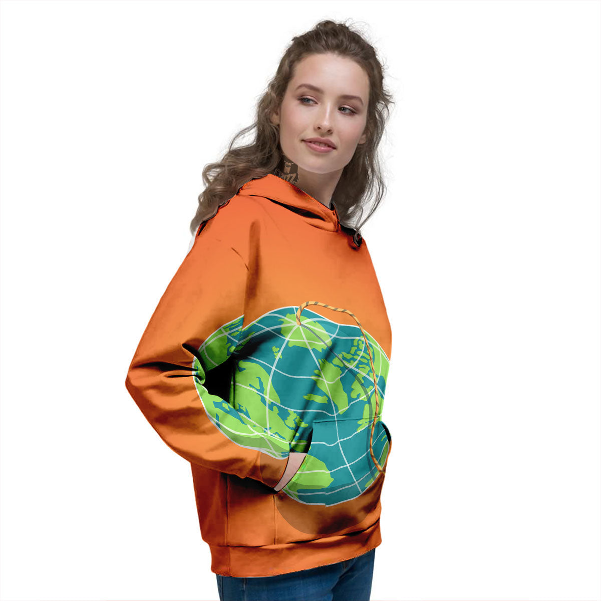 Planet Earth With Burning Fuse Orange Print Women's Hoodie-grizzshop
