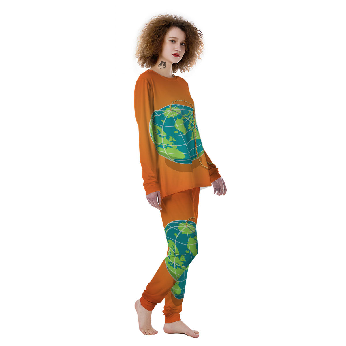 Planet Earth With Burning Fuse Orange Print Women's Pajamas-grizzshop