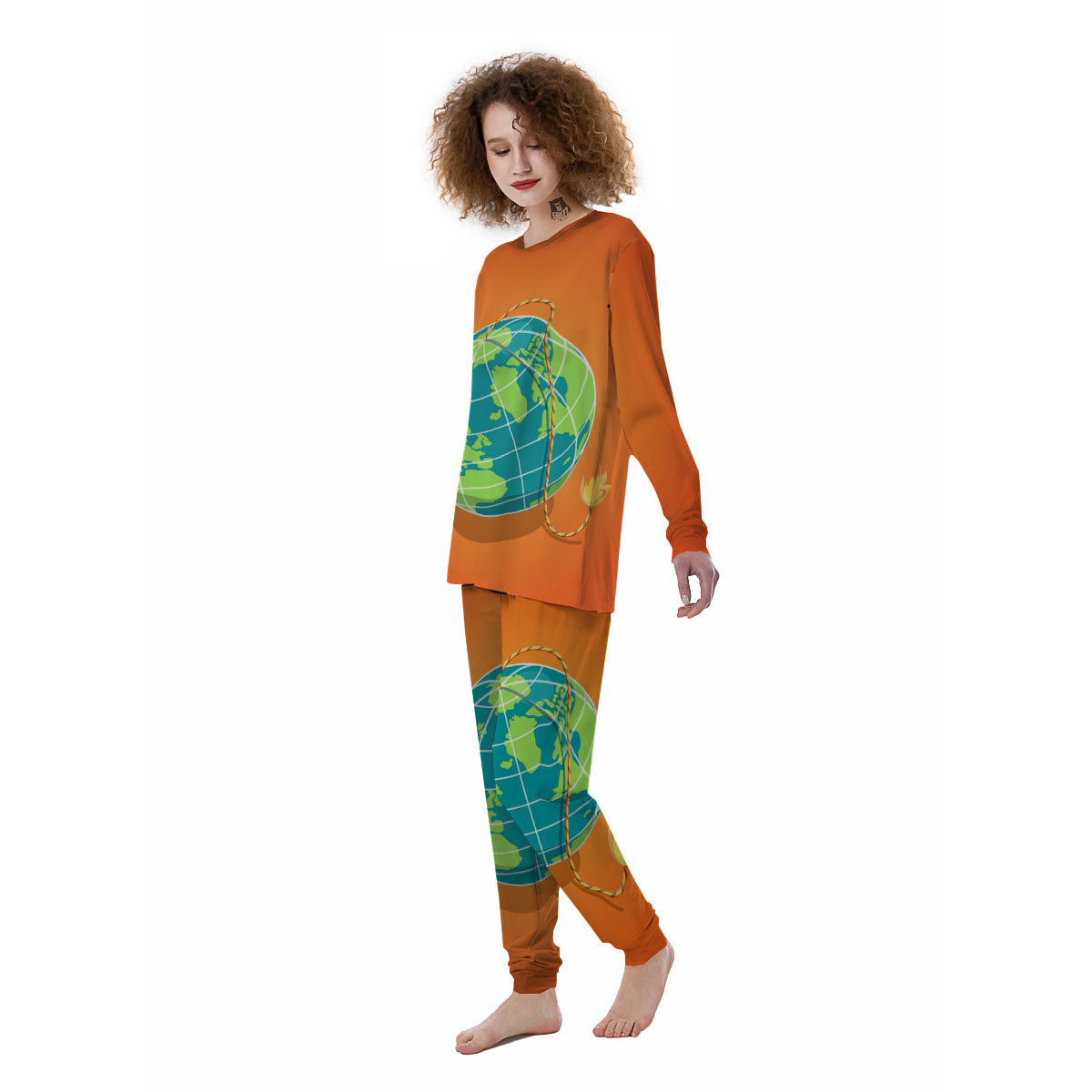 Planet Earth With Burning Fuse Orange Print Women's Pajamas-grizzshop