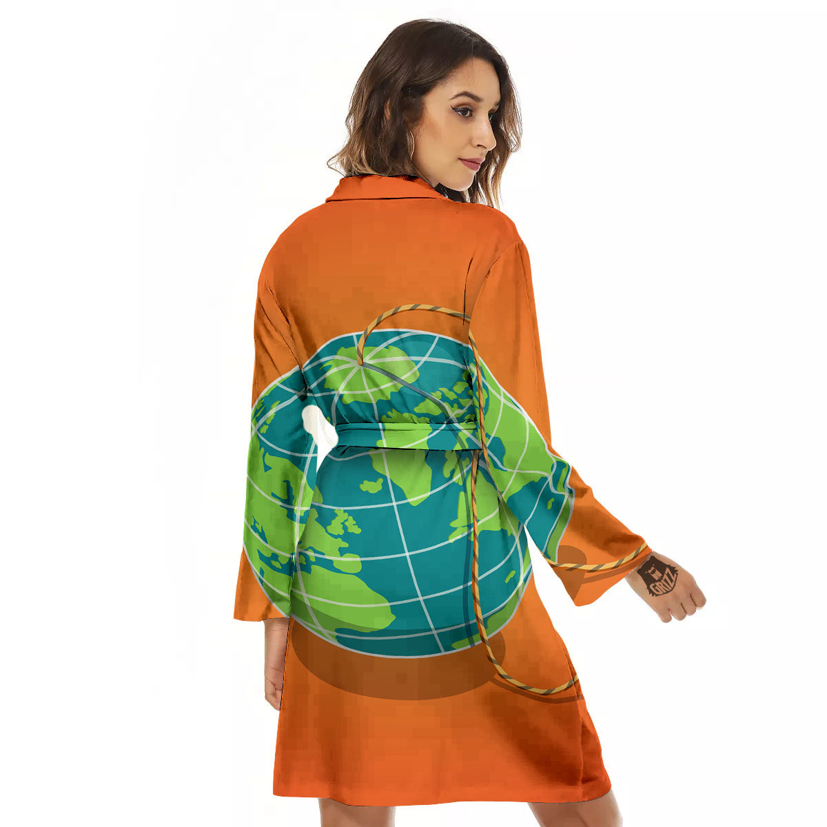 Planet Earth With Burning Fuse Orange Print Women's Robe-grizzshop