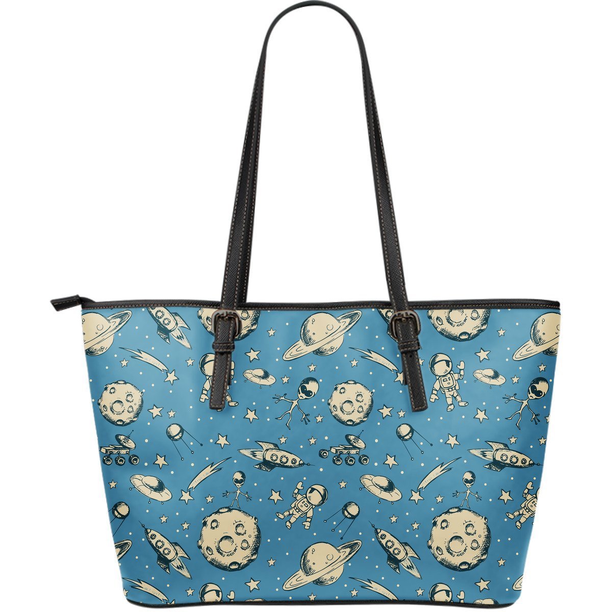 Planet Pattern Print Leather Tote Bag-grizzshop