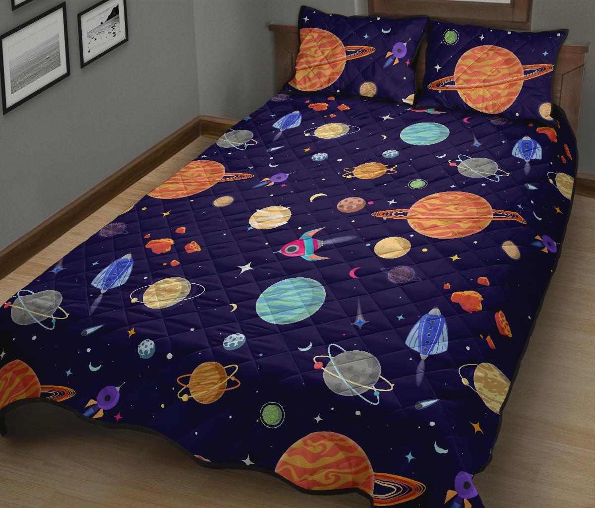 Planet Print Pattern Bed Set Quilt-grizzshop