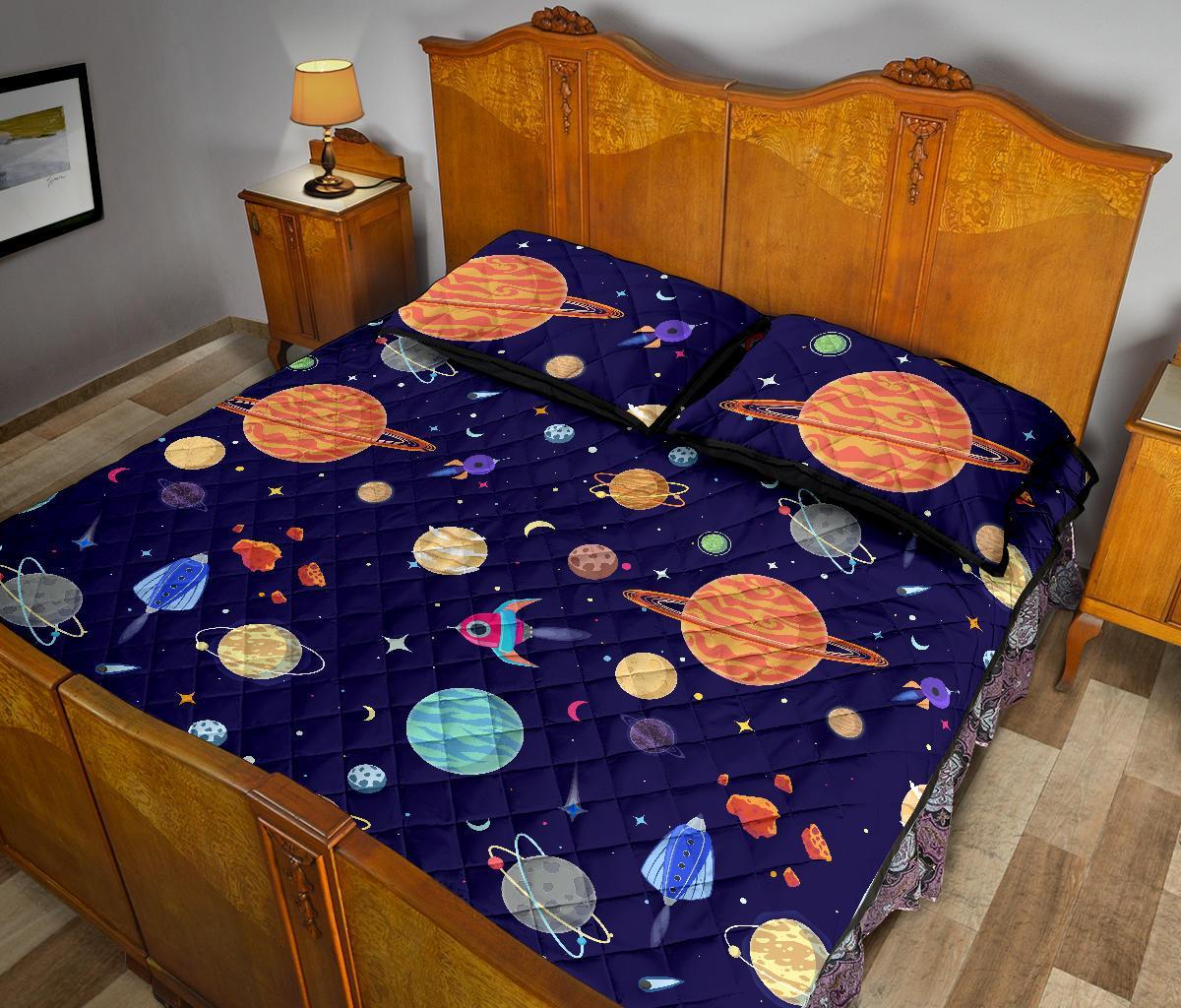 Planet Print Pattern Bed Set Quilt-grizzshop