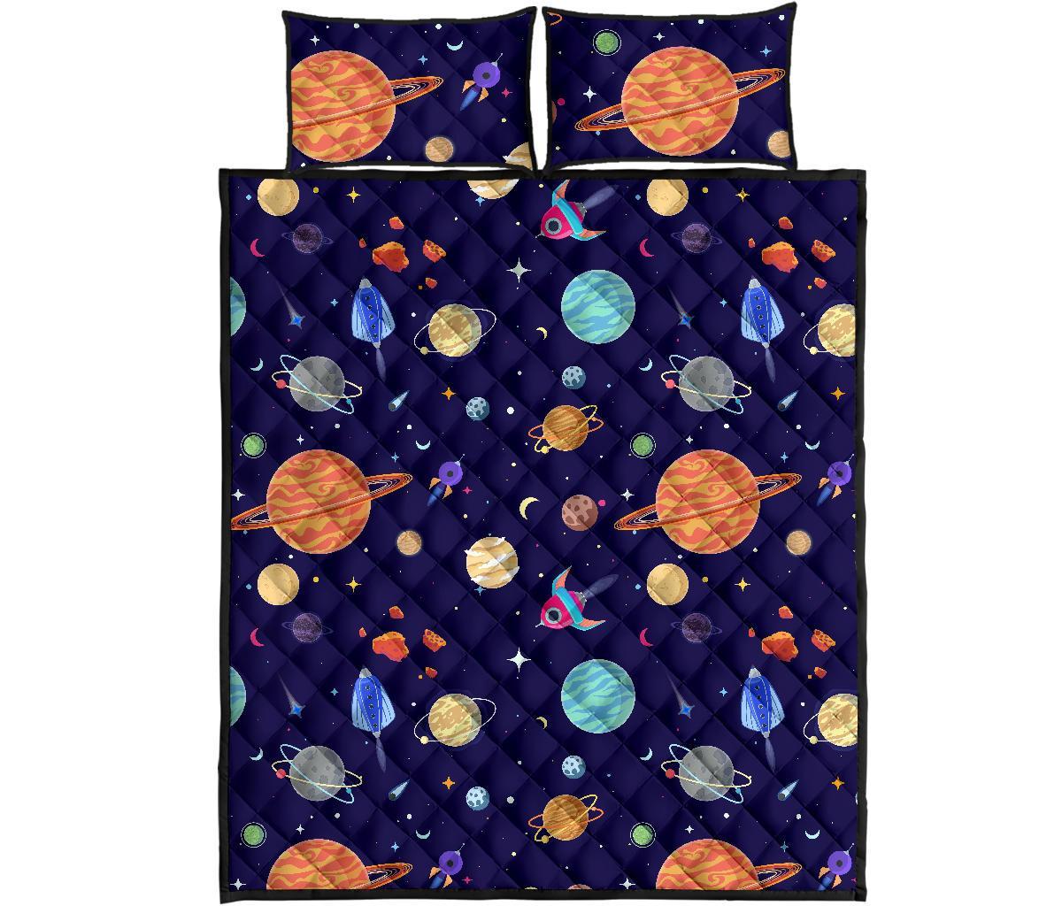 Planet Print Pattern Bed Set Quilt-grizzshop