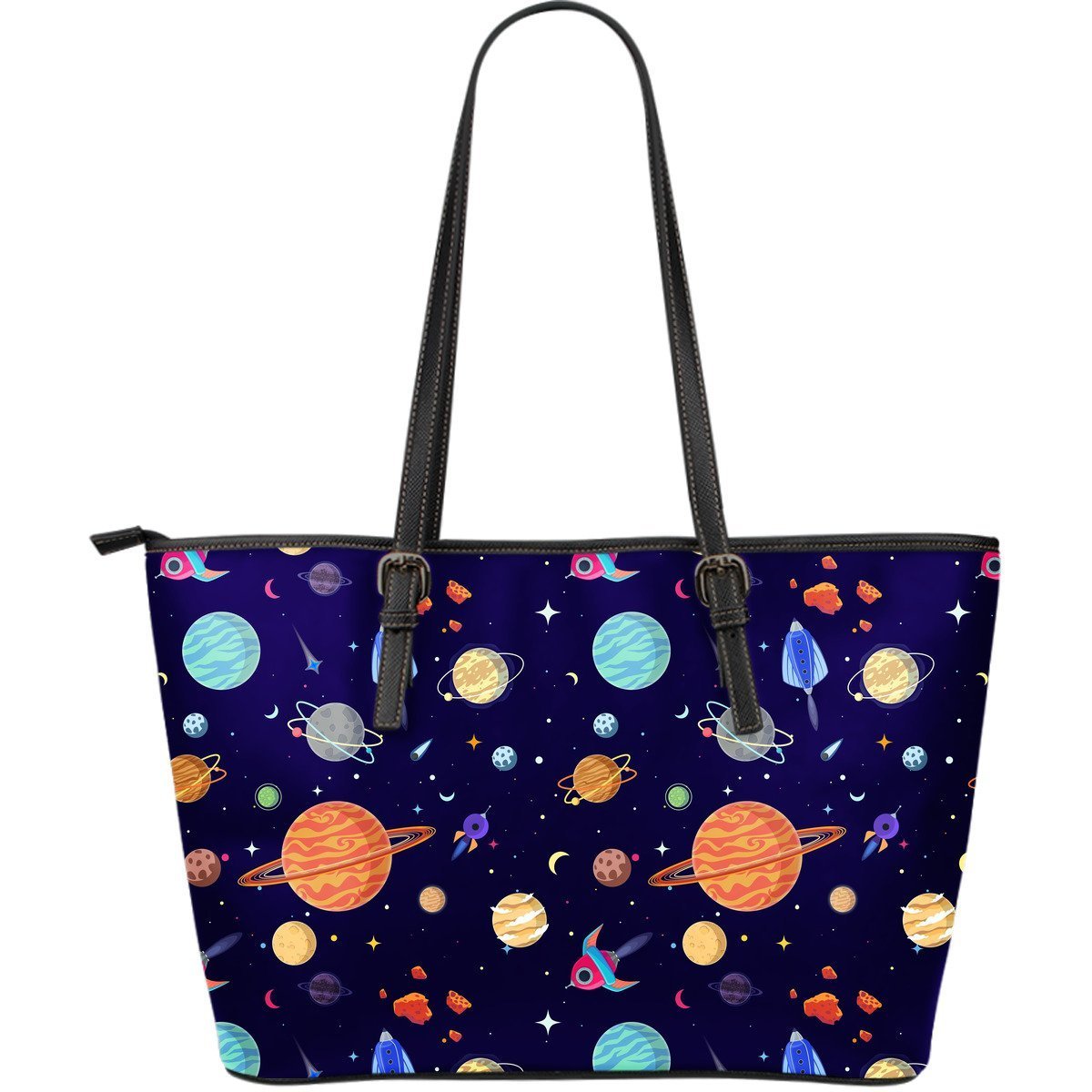 Planet Print Pattern Leather Tote Bag-grizzshop