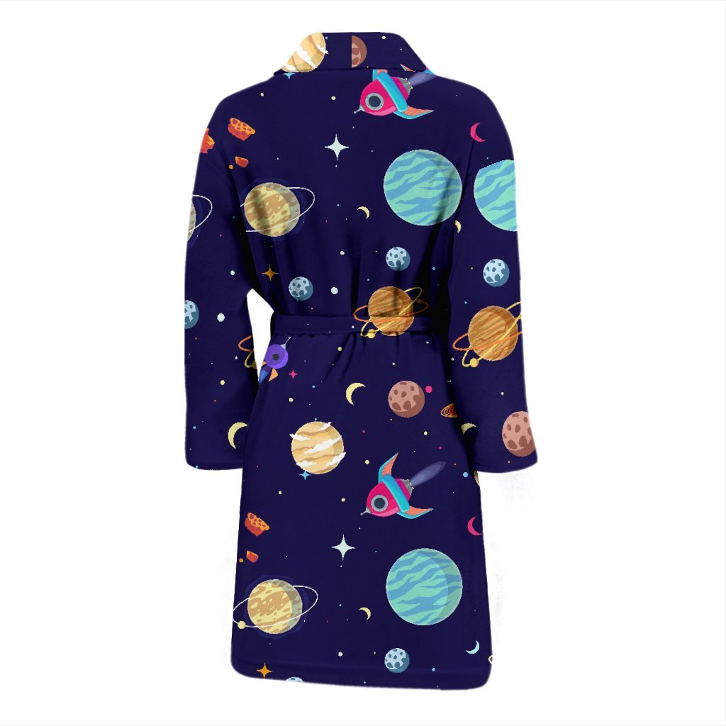 Planet Print Pattern Men Long Robe-grizzshop