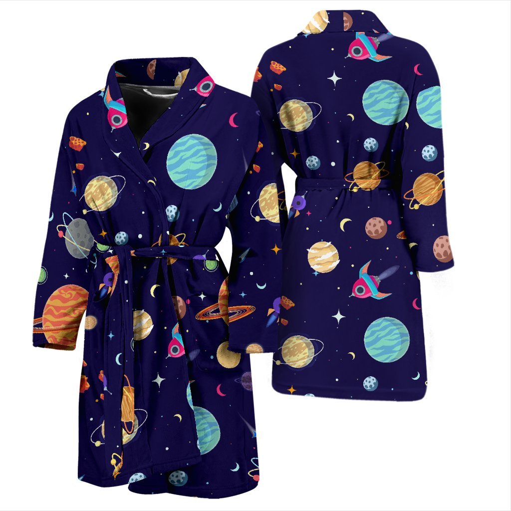 Planet Print Pattern Men Long Robe-grizzshop