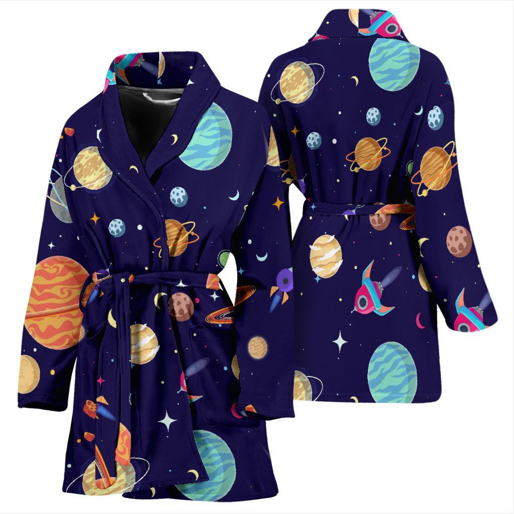 Planet Print Pattern Women Long Robe-grizzshop