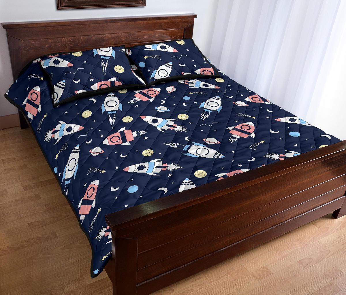Planet Spaceship Pattern Print Bed Set Quilt-grizzshop