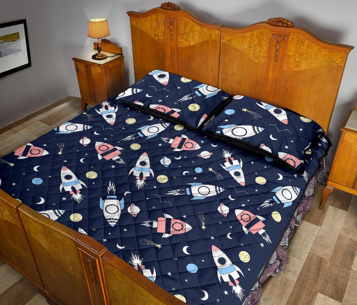 Planet Spaceship Pattern Print Bed Set Quilt-grizzshop