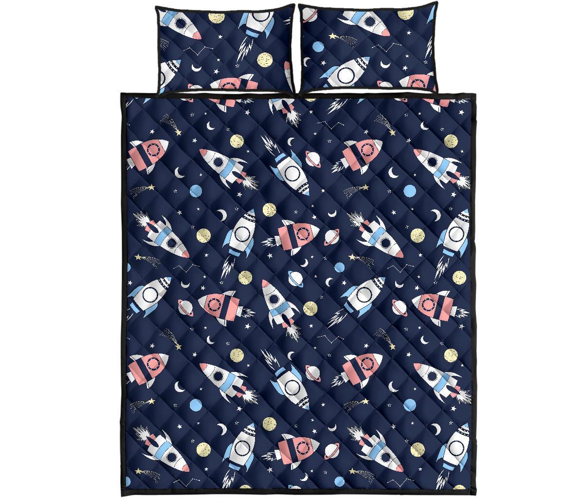 Planet Spaceship Pattern Print Bed Set Quilt-grizzshop