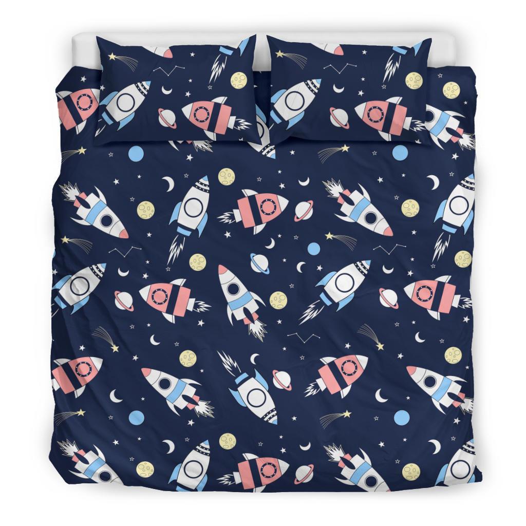 Planet Spaceship Pattern Print Duvet Cover Bedding Set-grizzshop