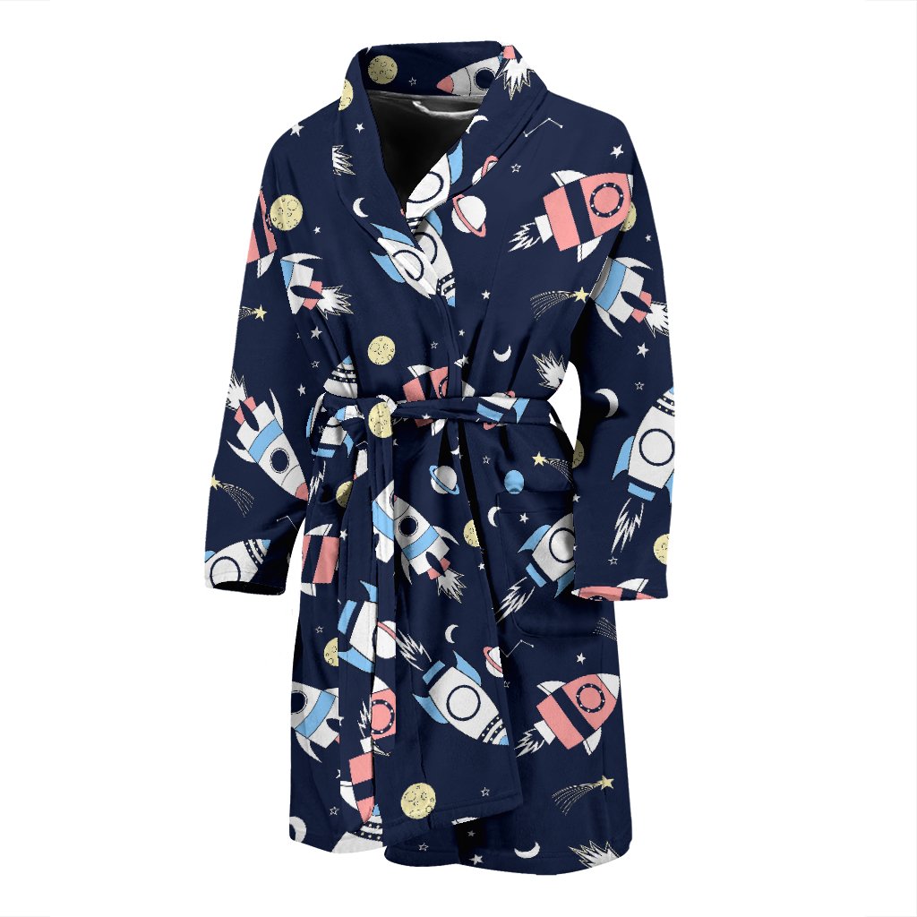 Planet Spaceship Pattern Print Men Long Robe-grizzshop