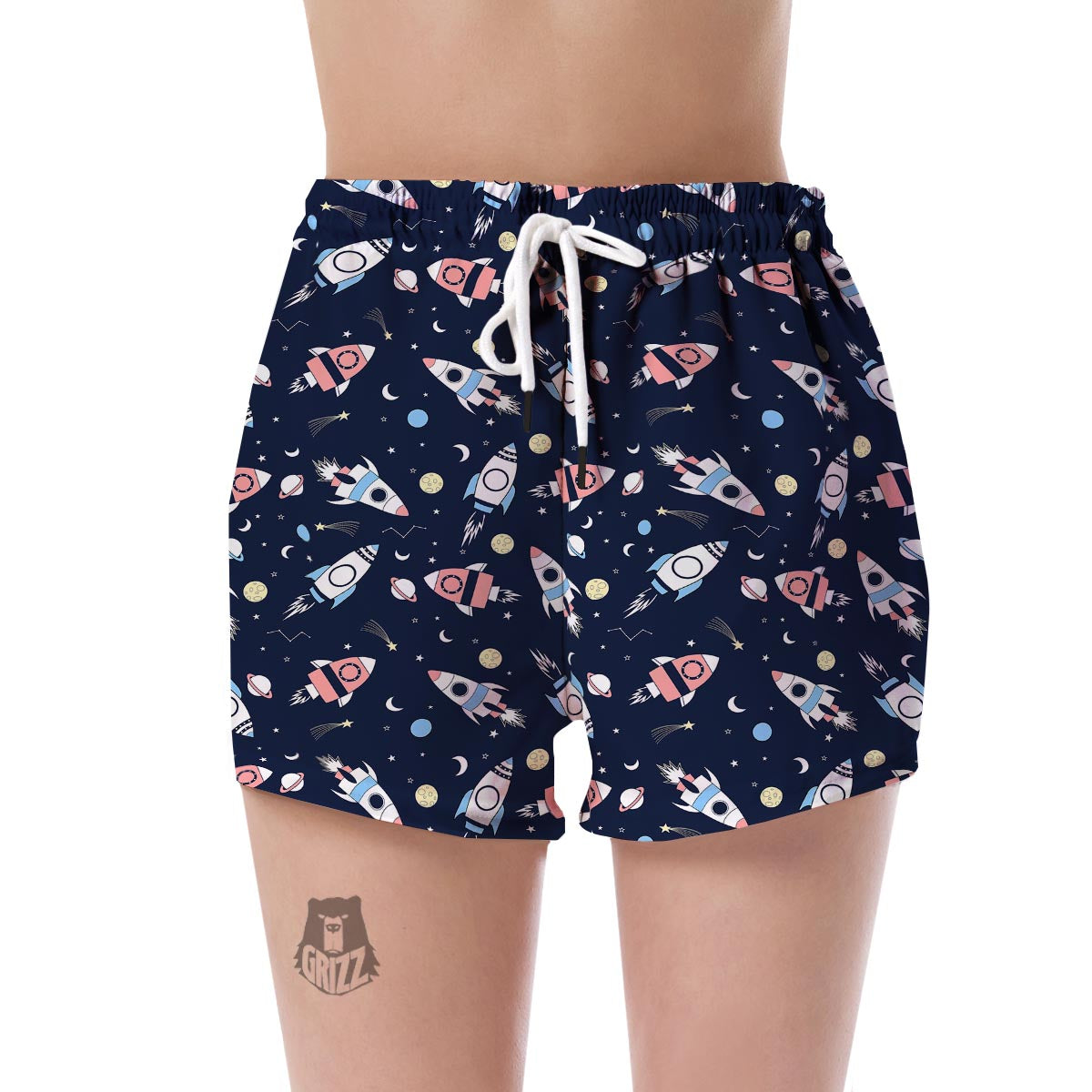 Planet Spaceship Pattern Print Women's Shorts-grizzshop