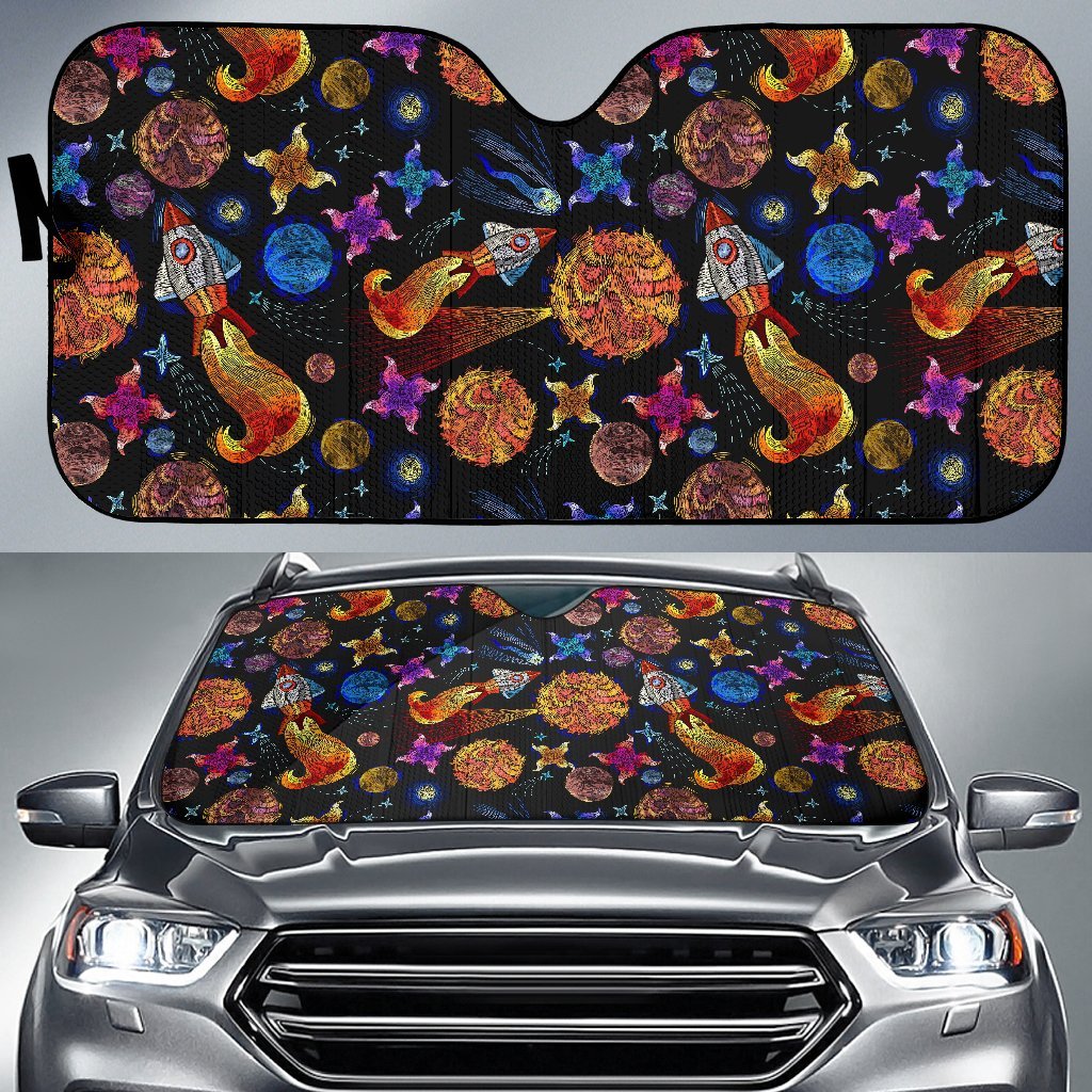 Planet Spaceship Print Pattern Car Sun Shade-grizzshop