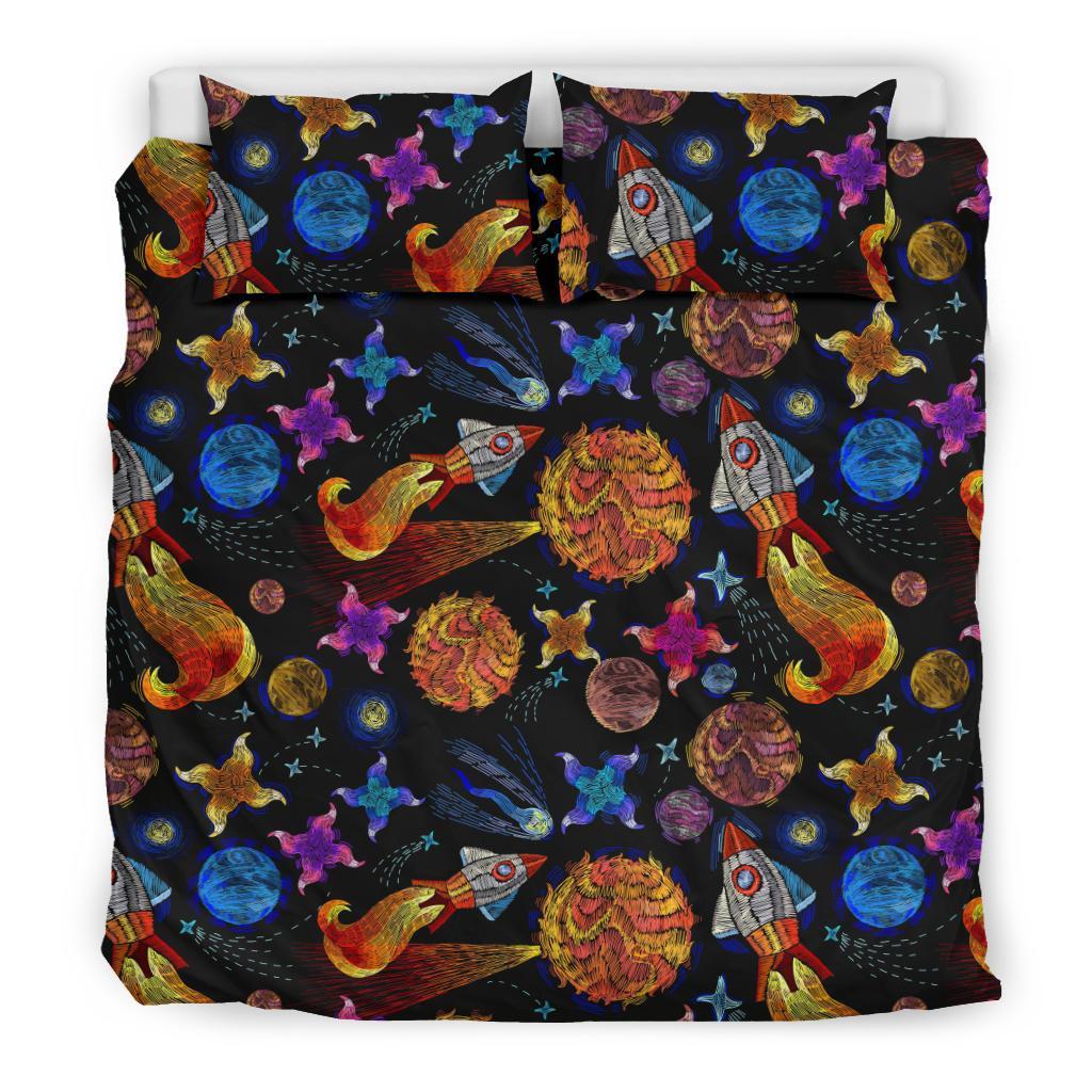 Planet Spaceship Print Pattern Duvet Cover Bedding Set-grizzshop