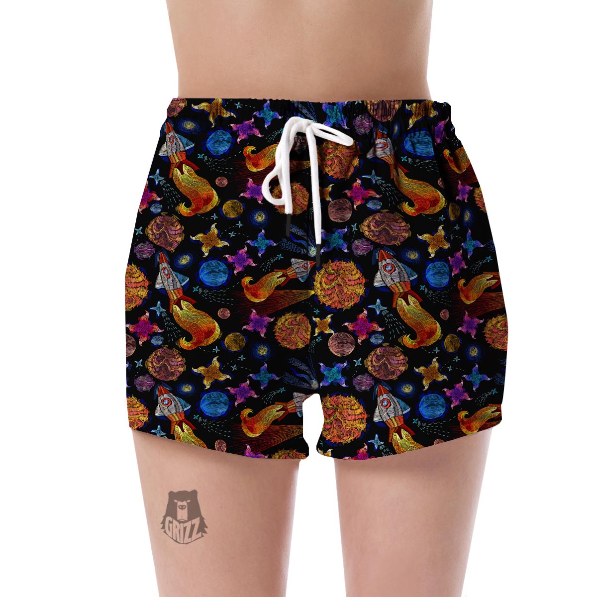 Planet Spaceship Print Pattern Women's Shorts-grizzshop