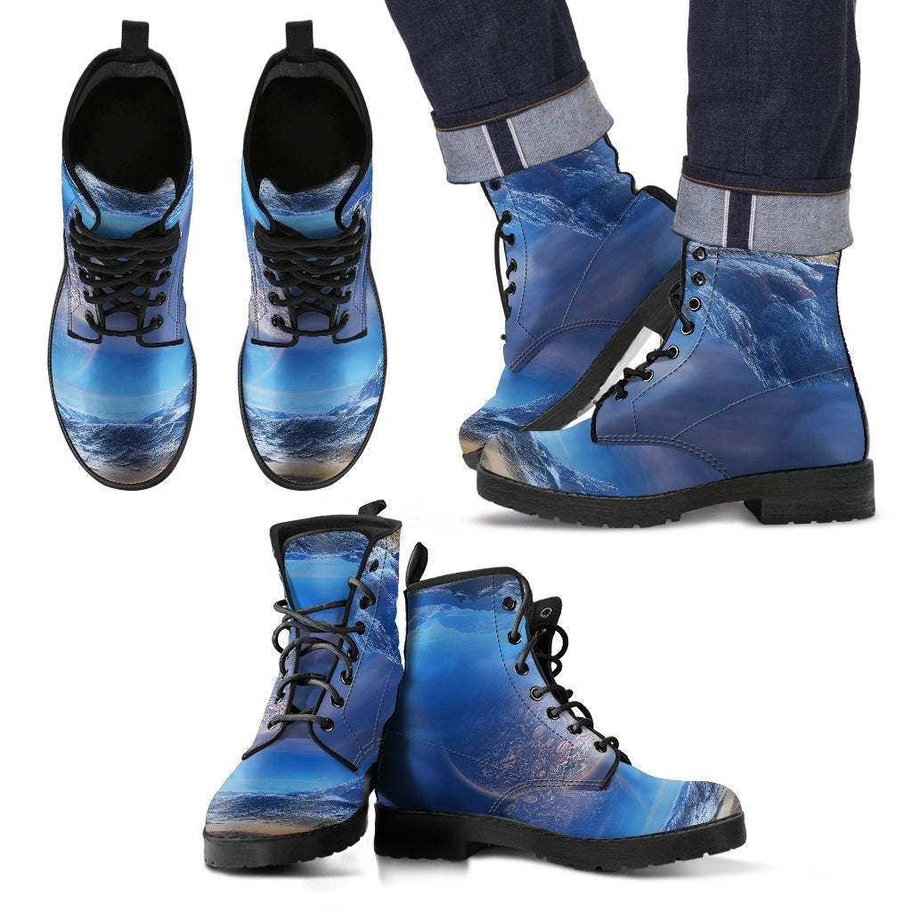 Planet Surface Galaxy Space Print Men Women Leather Boots-grizzshop