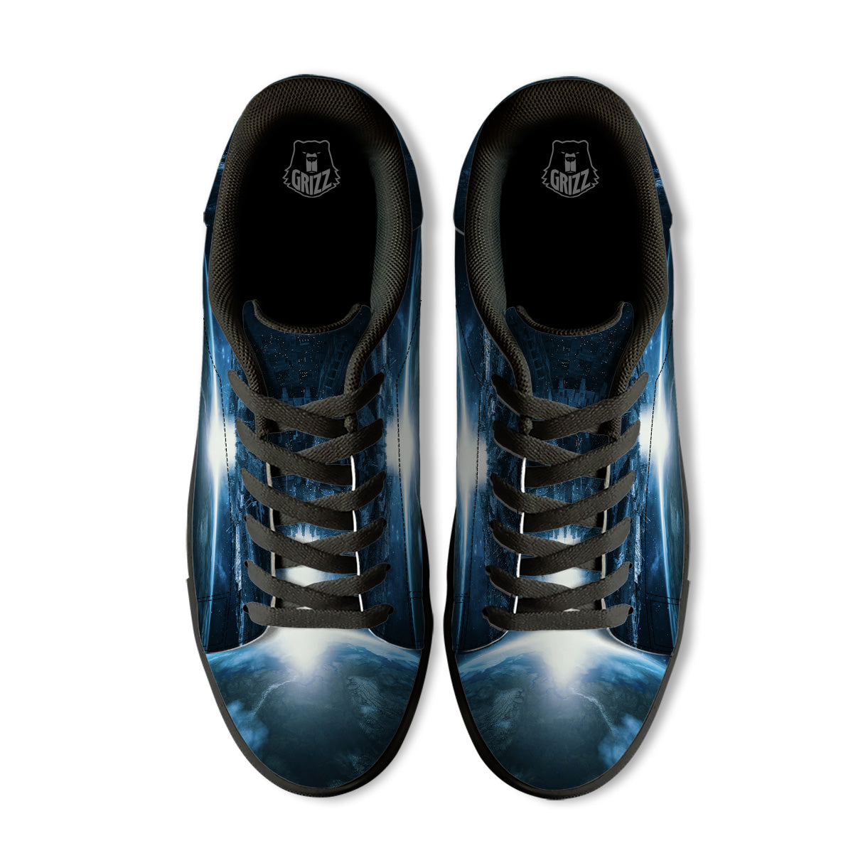 Planetary Invasion Print Black Low Top Sneakers-grizzshop