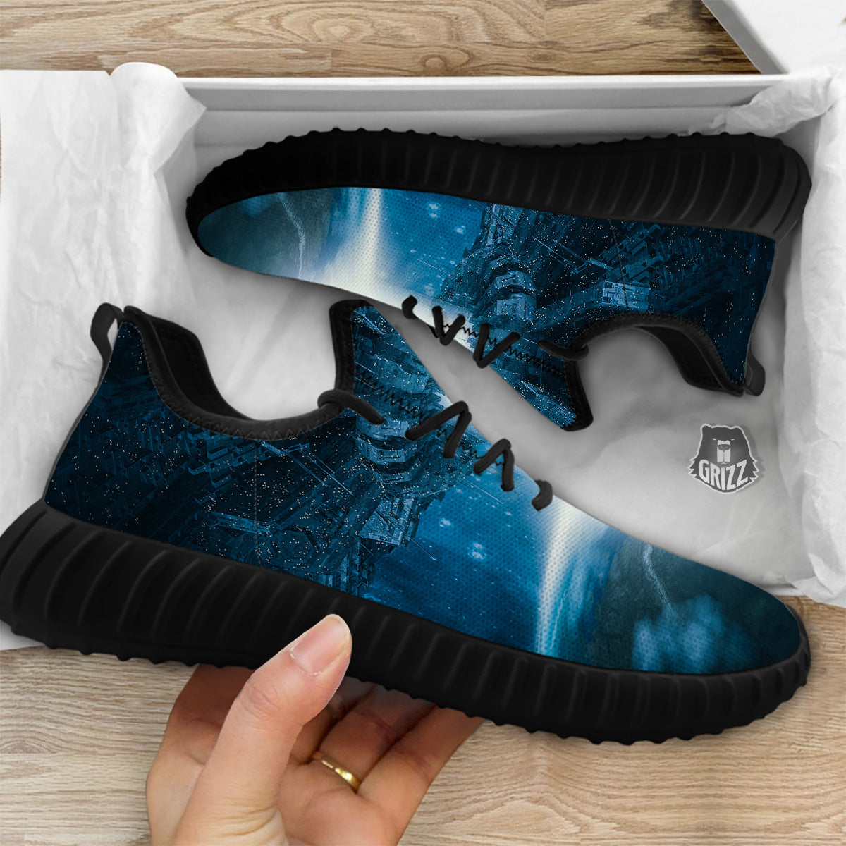 Planetary Invasion Print Black Walking Shoes-grizzshop