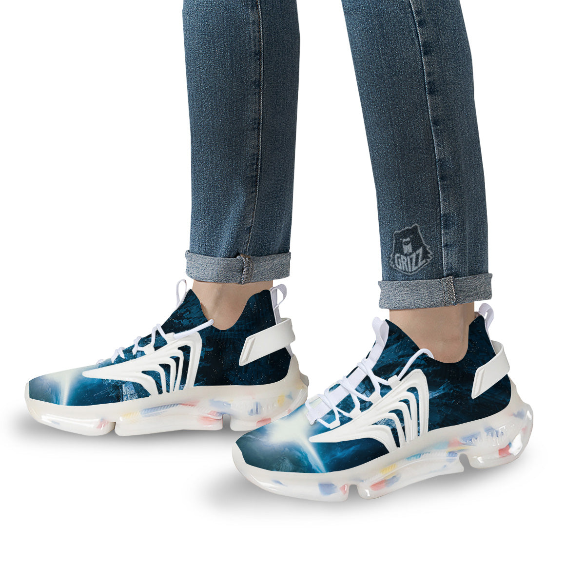 Planetary Invasion Print White Gym Shoes-grizzshop