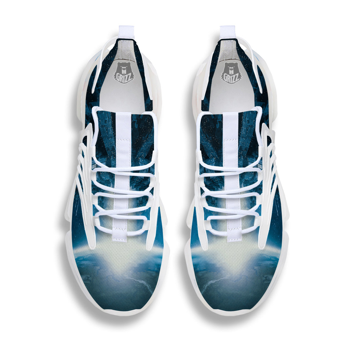Planetary Invasion Print White Gym Shoes-grizzshop