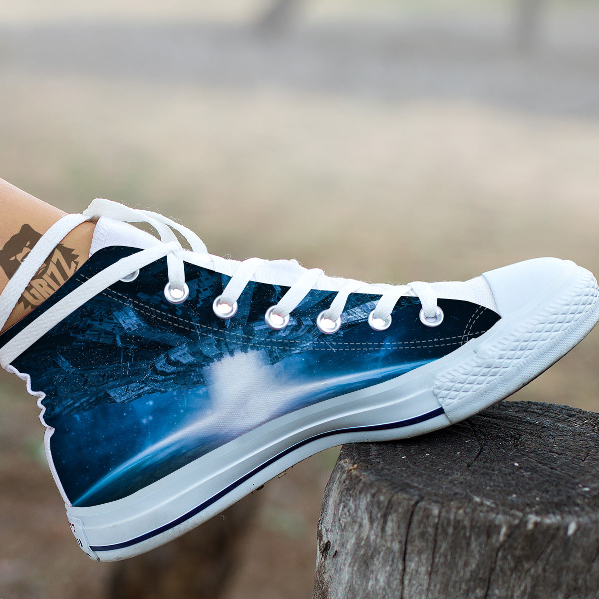 Planetary Invasion Print White High Top Shoes-grizzshop