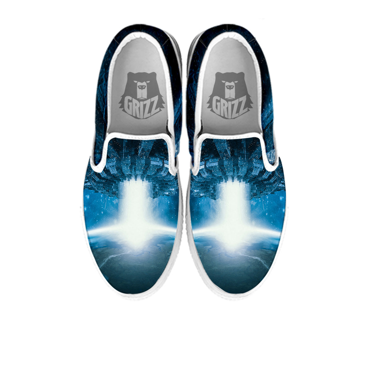 Planetary Invasion Print White Slip On Shoes-grizzshop