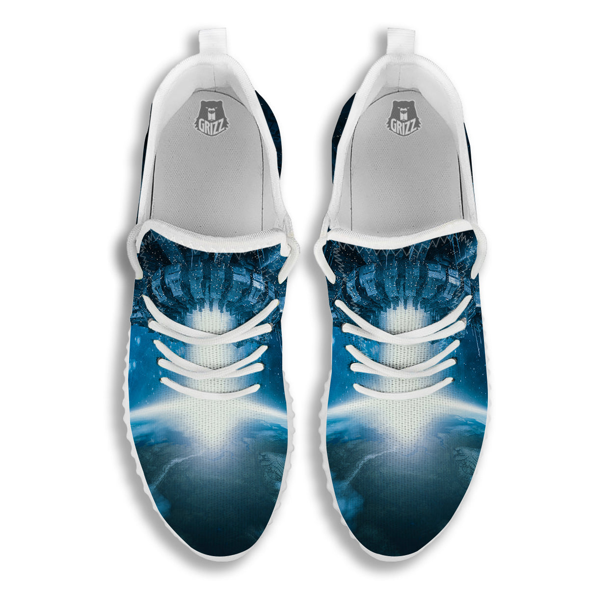 Planetary Invasion Print White Walking Shoes-grizzshop