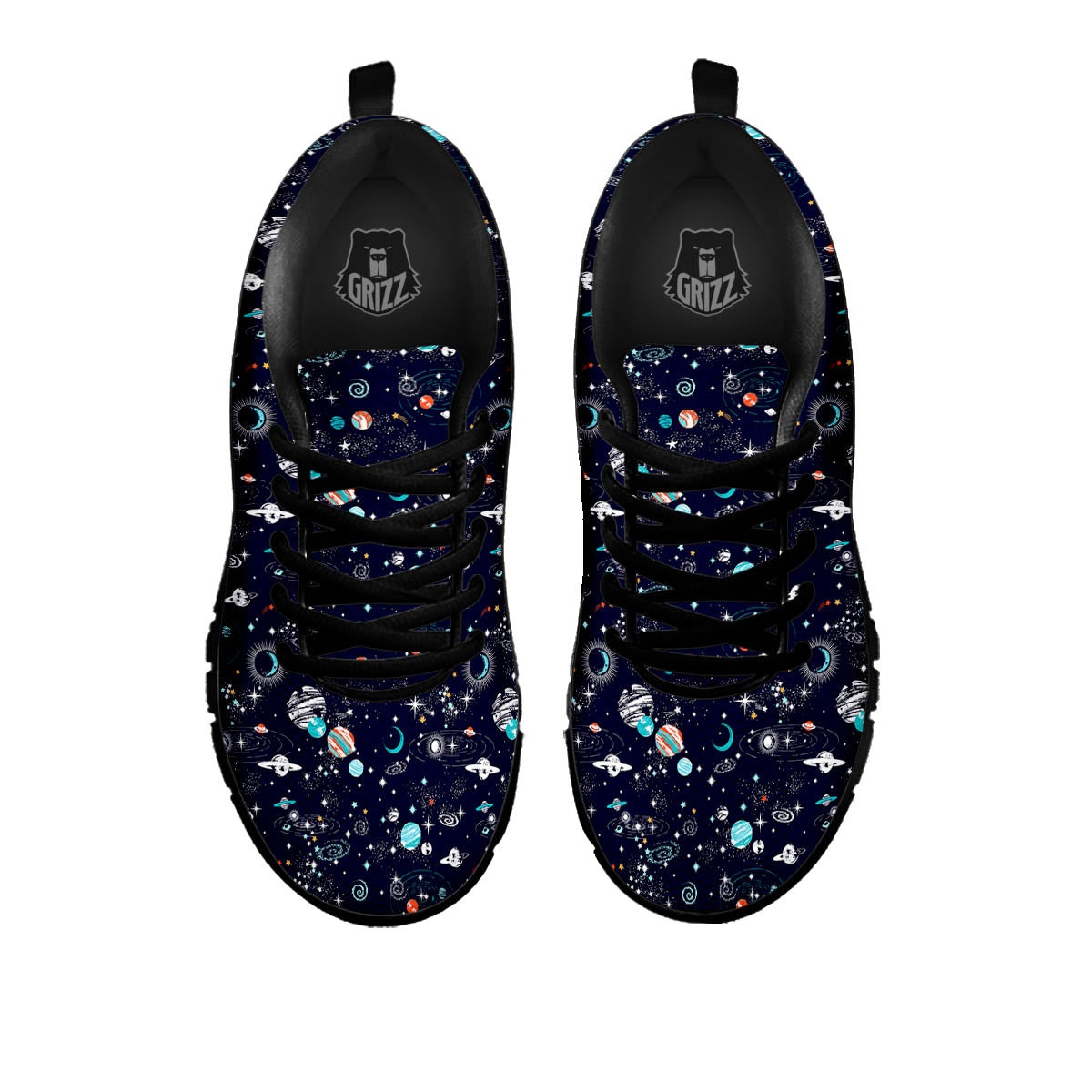Planets And Constellations Print Pattern Black Sneaker-grizzshop