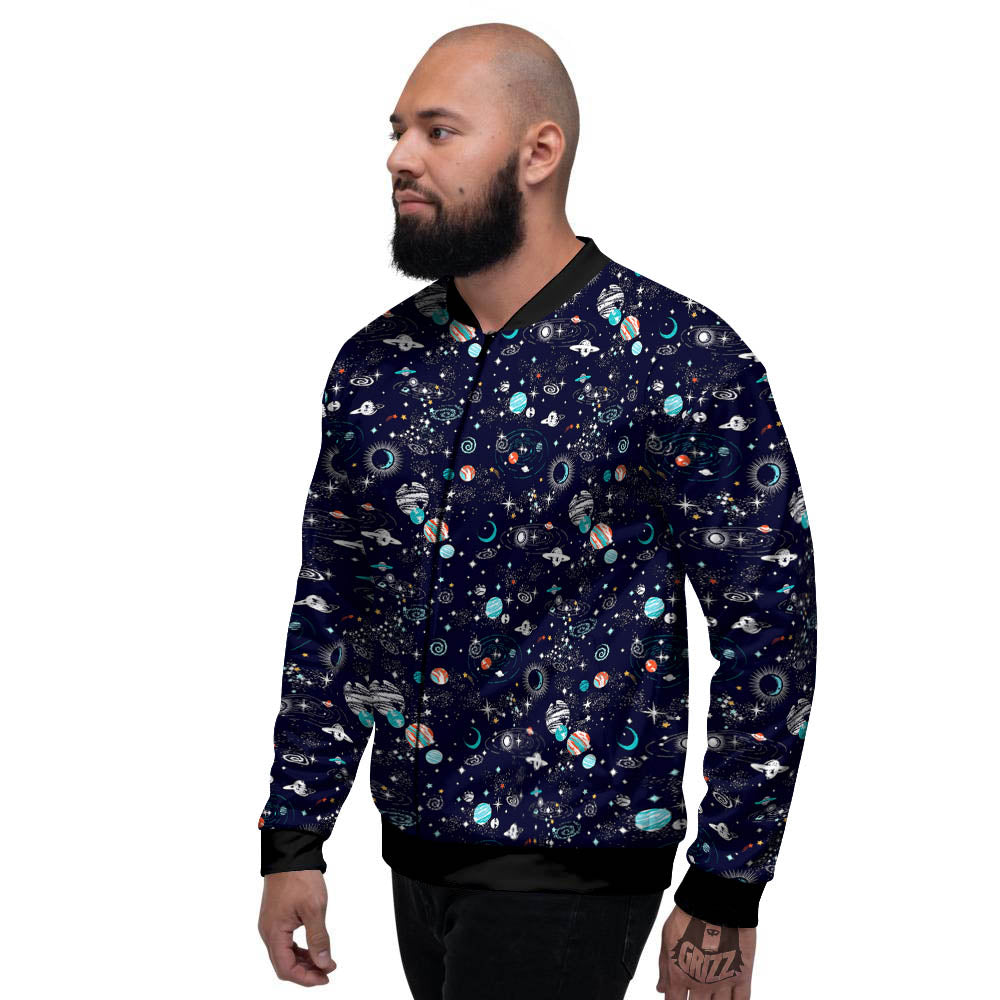 Planets And Constellations Print Pattern Men's Bomber Jacket-grizzshop