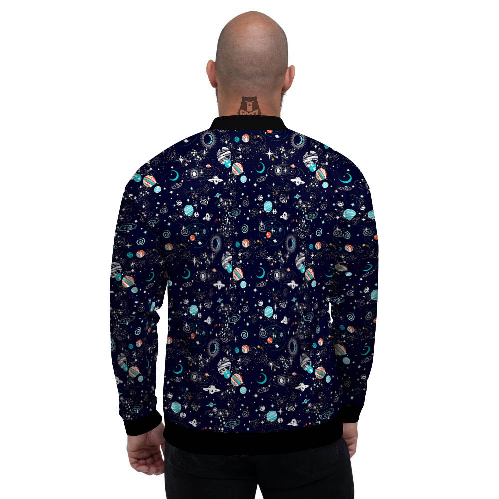 Planets And Constellations Print Pattern Men's Bomber Jacket-grizzshop