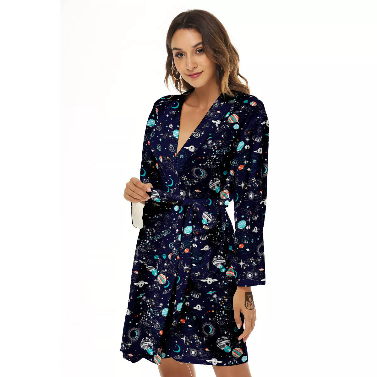 Planets And Constellations Print Pattern Women's Robe-grizzshop