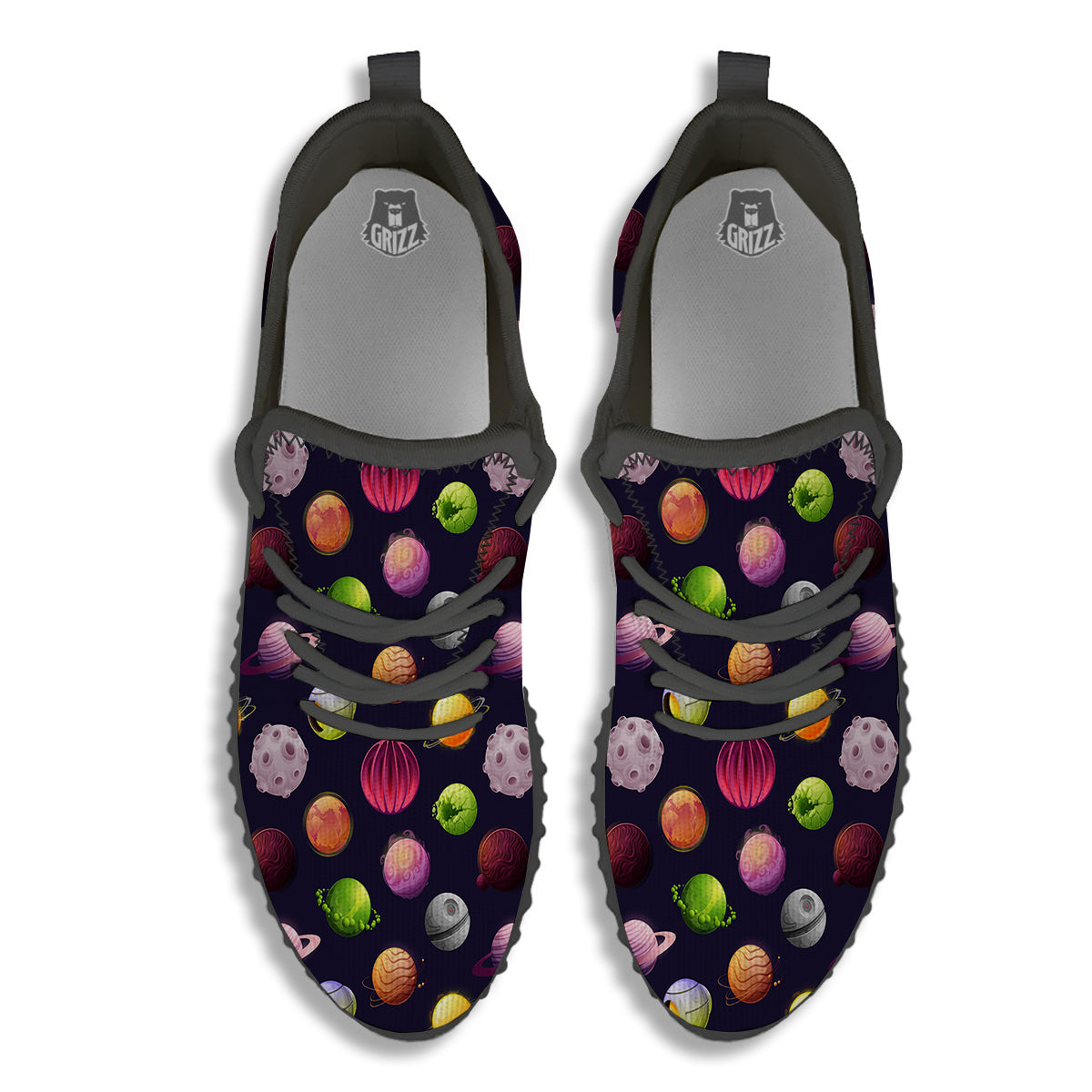 Planets And Stars Print Pattern Black Walking Shoes-grizzshop