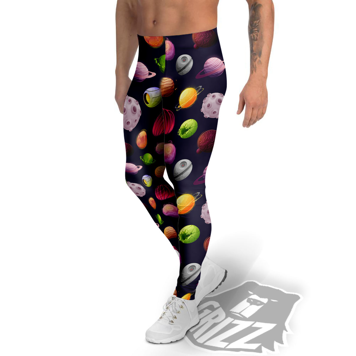 Planets And Stars Print Pattern Men's Leggings-grizzshop