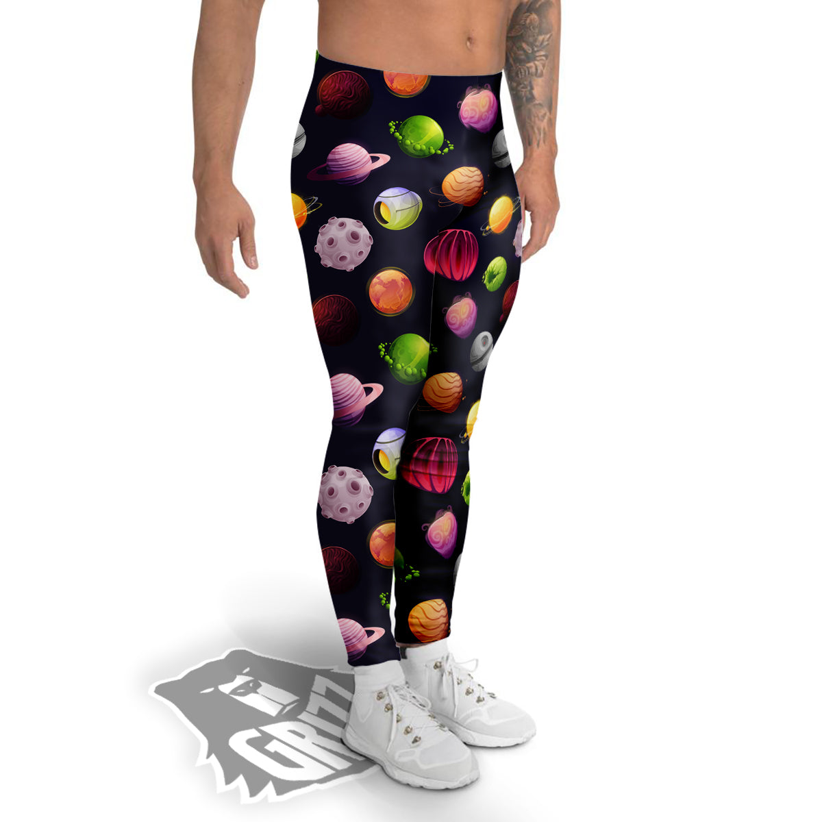 Planets And Stars Print Pattern Men's Leggings-grizzshop