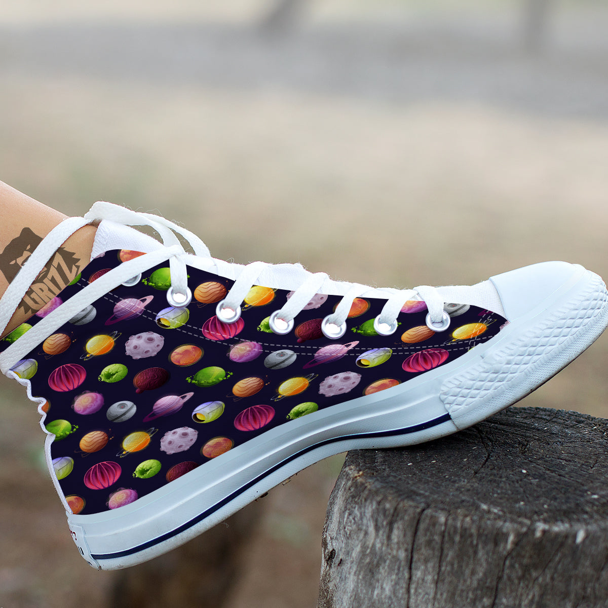 Planets And Stars Print Pattern White High Top Shoes-grizzshop