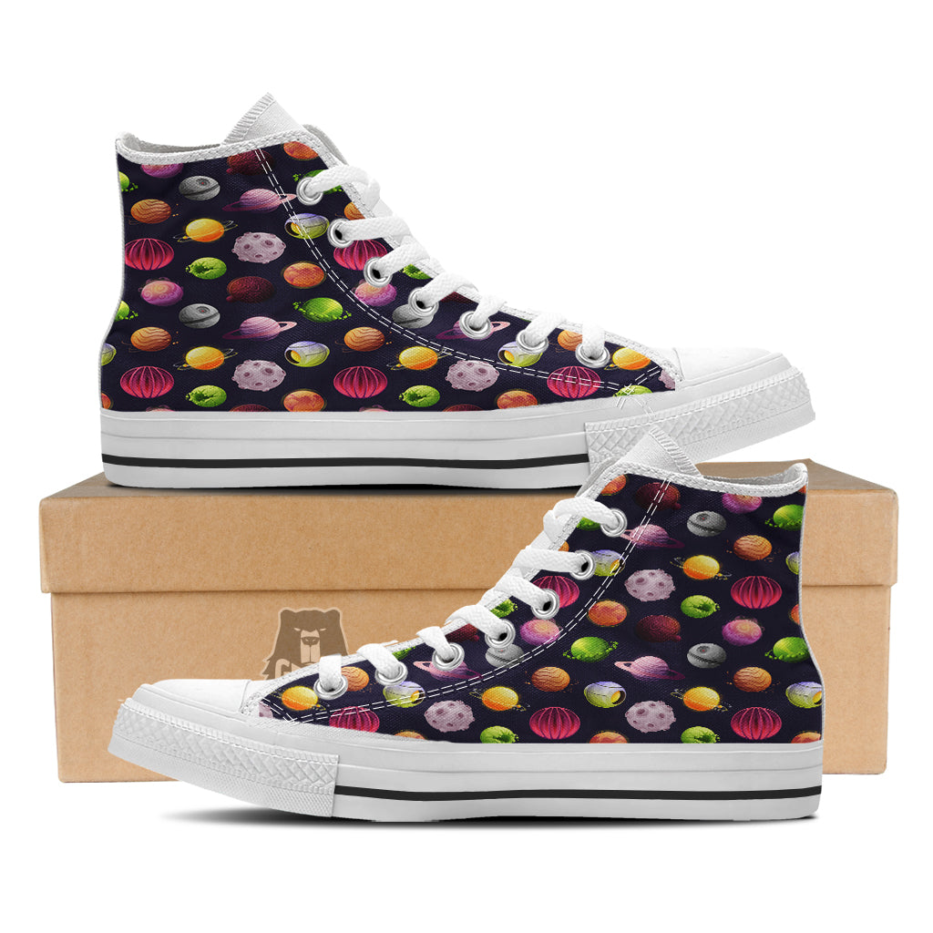 Planets And Stars Print Pattern White High Top Shoes-grizzshop