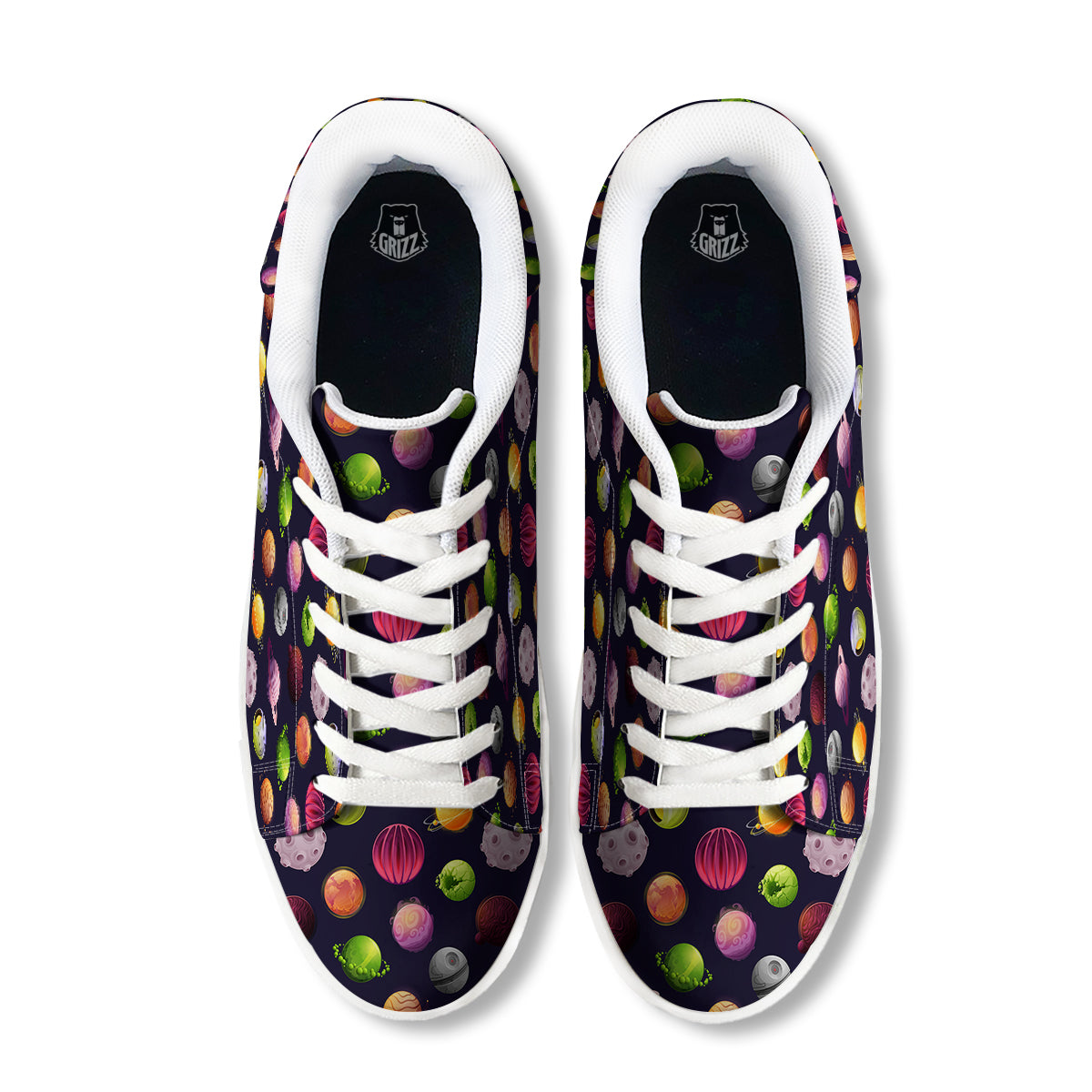 Planets And Stars Print Pattern White Low Top Sneakers-grizzshop
