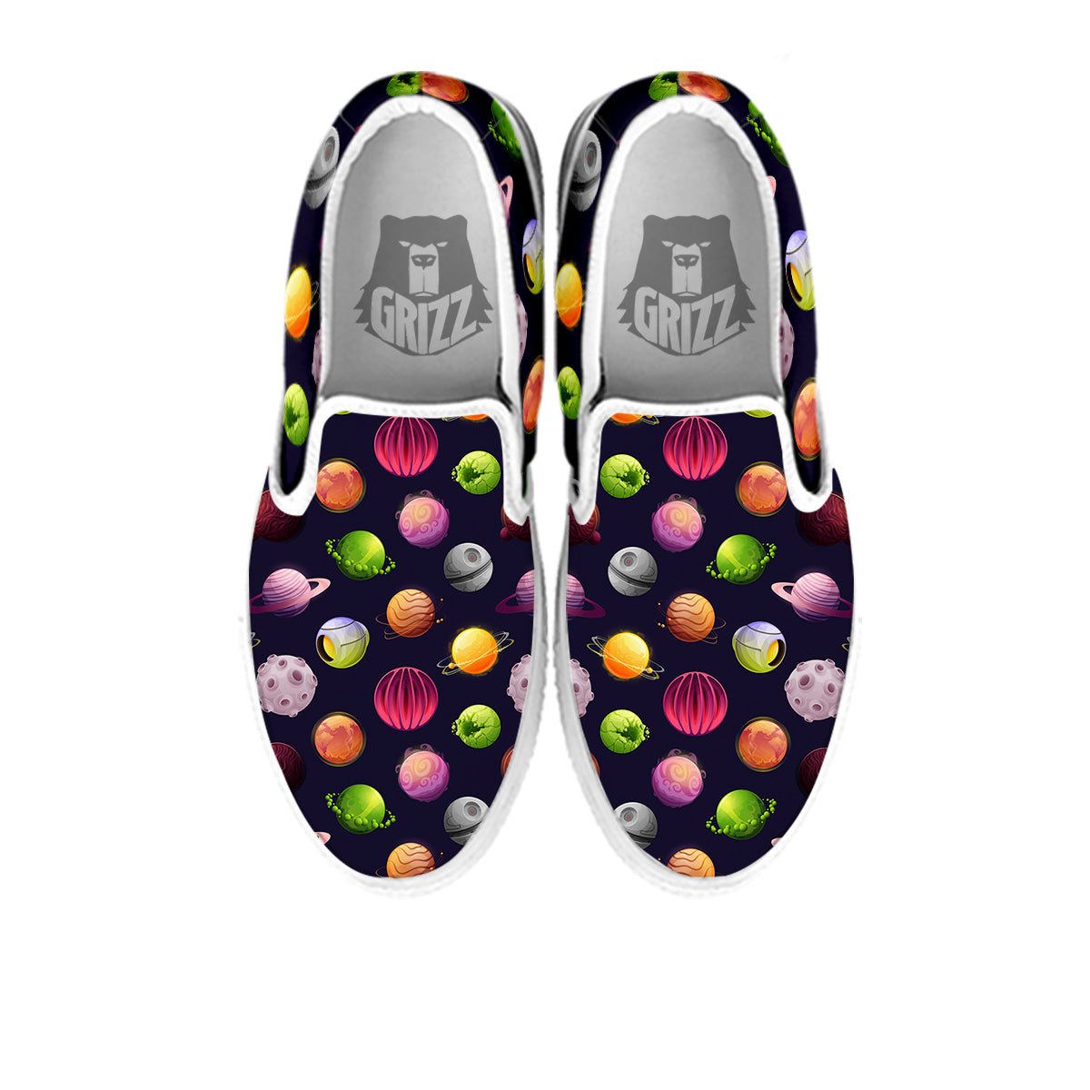 Planets And Stars Print Pattern White Slip On Shoes-grizzshop