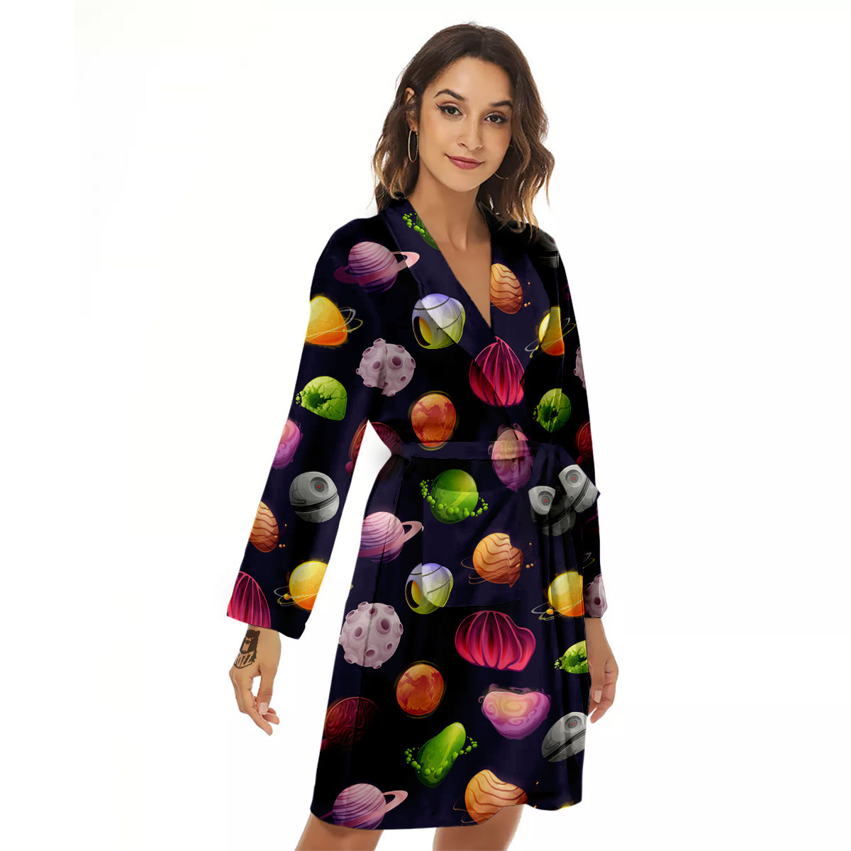 Planets And Stars Print Pattern Women's Robe-grizzshop