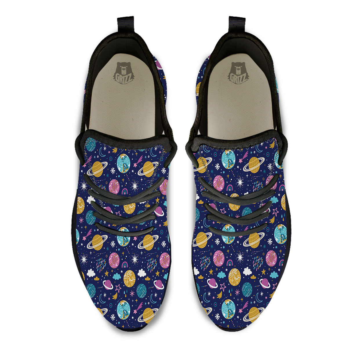 Planets Doodle Print Pattern Black Athletic Shoes-grizzshop