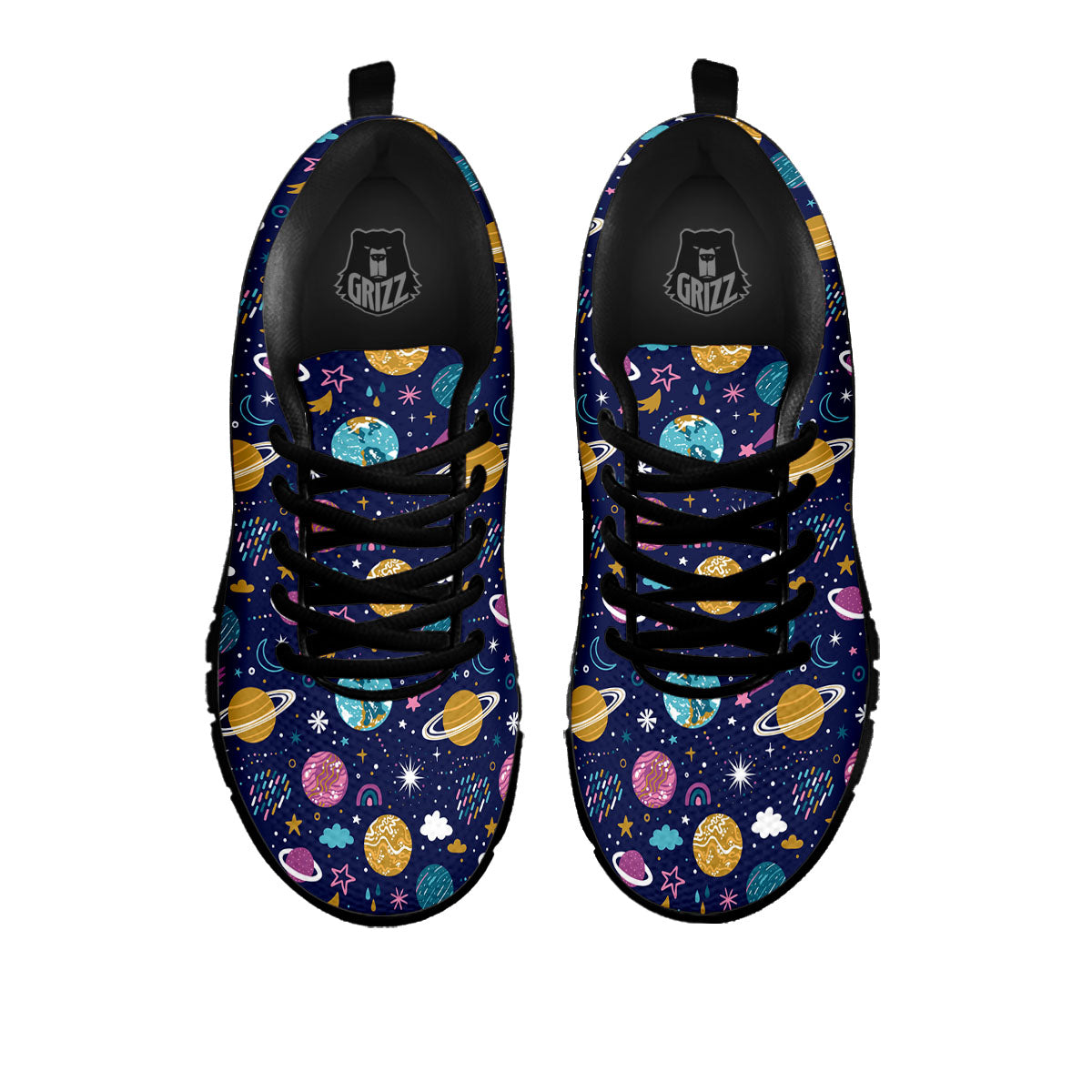 Planets Doodle Print Pattern Black Sneaker-grizzshop