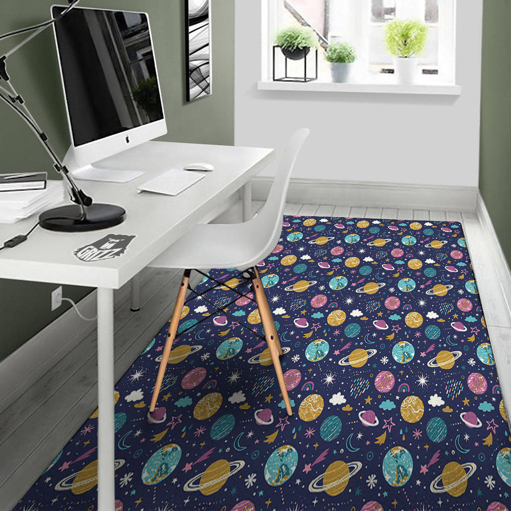 Planets Doodle Print Pattern Floor Mat-grizzshop