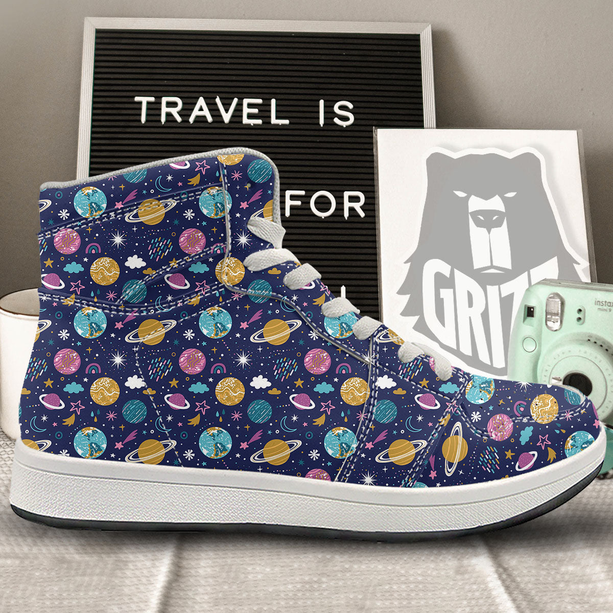 Planets Doodle Print Pattern High Top Sneakers-grizzshop