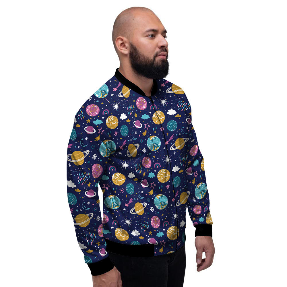 Planets Doodle Print Pattern Men's Bomber Jacket-grizzshop